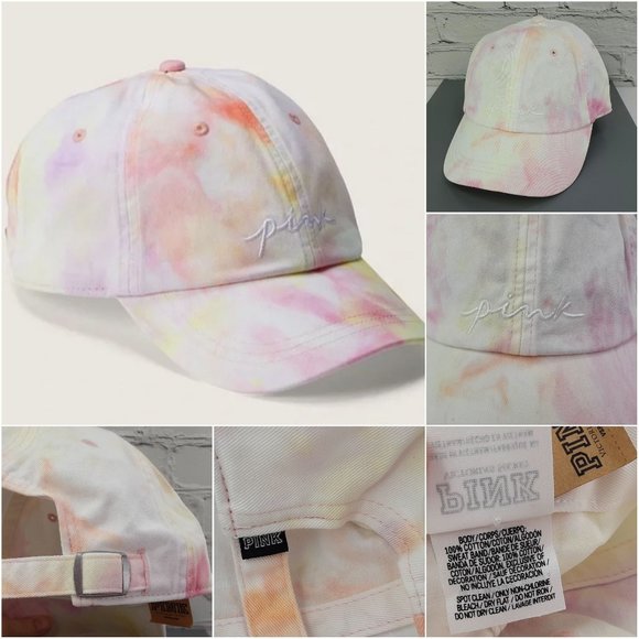 VICTORIA'S SECRET 'PINK' EMBROIDED LOGO TIE-DYE BALL CAP/ HAT ADJUSTABLE BACK - Picture 13 of 16